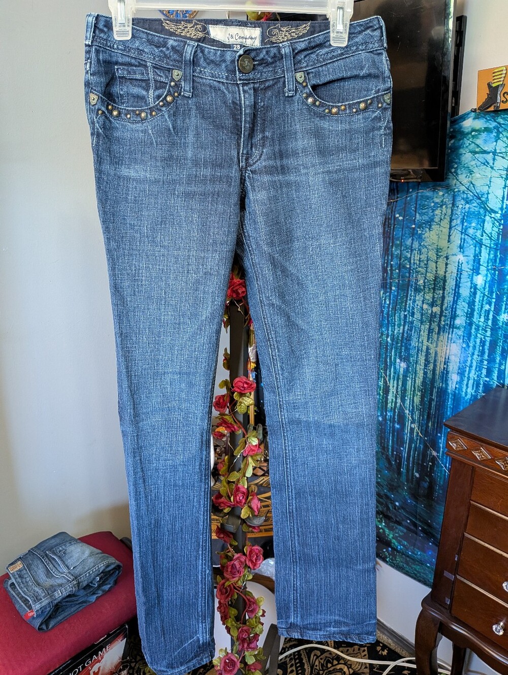 Dark Blue Women's Stud-Accent J & Company Jeans, Size 28